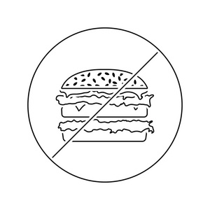 禁止汉堡包的图标。细线设计。矢量插图