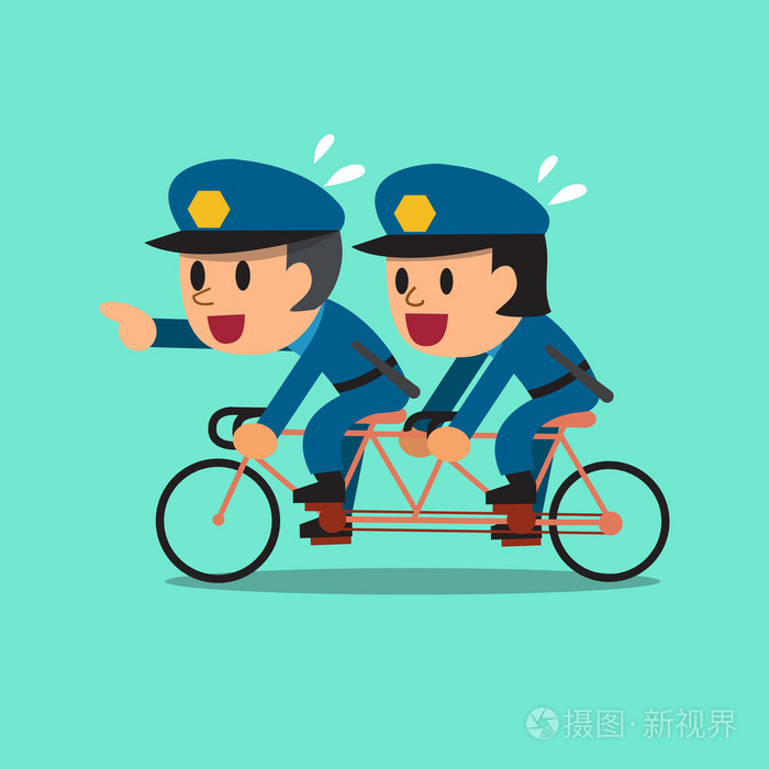 卡通警察骑双人自行车
