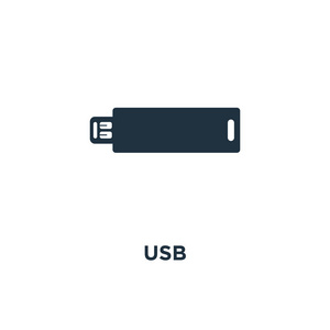 Usb 图标。黑色填充矢量图。白色背景上的 Usb 符号。可用于网络和移动