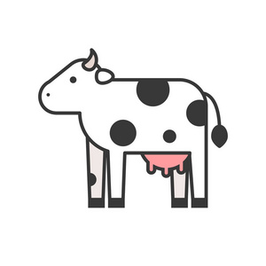 白色背景上的独立图标母牛