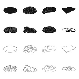 汉堡和三明治符号的矢量插图。一套汉堡和切片股票符号的网站