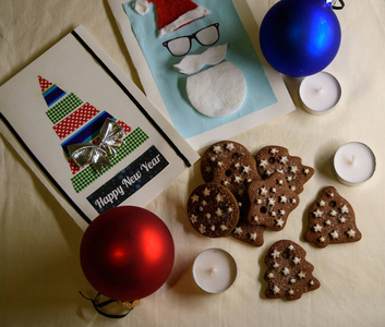 圣诞装饰品, 饼干, 明信片, 蜡烛和球