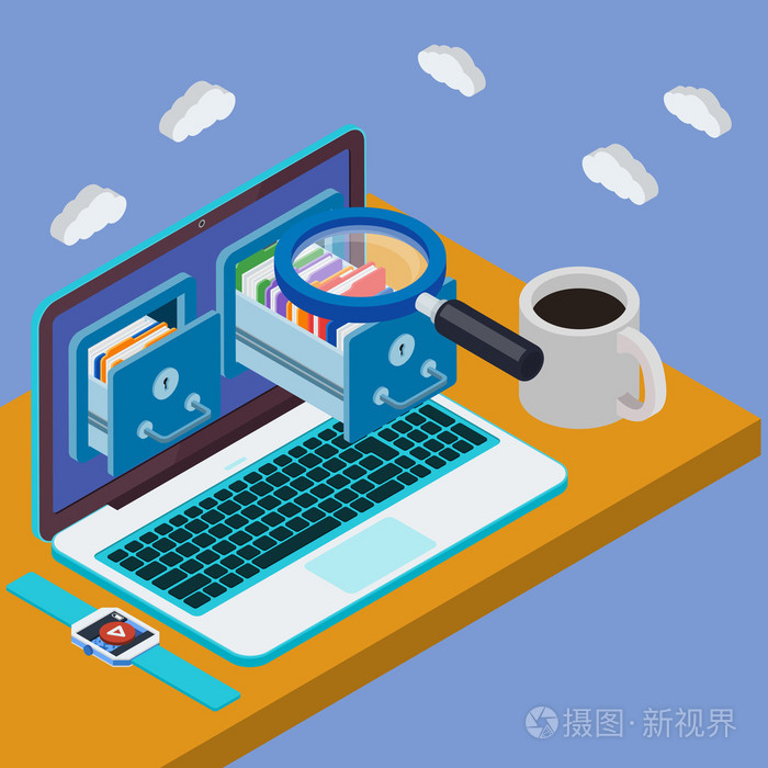 与笔记本电脑桌 3d.数据库存储服务器