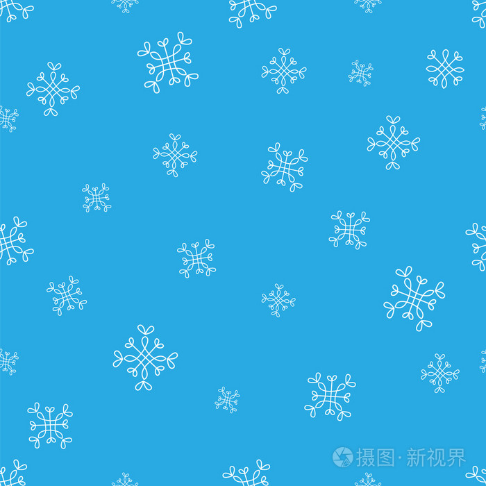 雪花蓝色无缝矢量模式。雪圣诞节背景