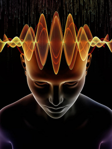 心波系列。人头3d 插图的构成与意识大脑智力和人工智能的隐喻关系