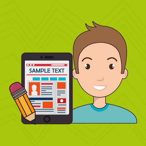 男人卡通智能手机样品测试照片