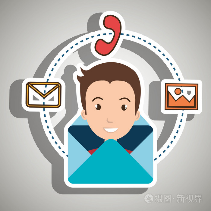 男人卡通电子邮件电话