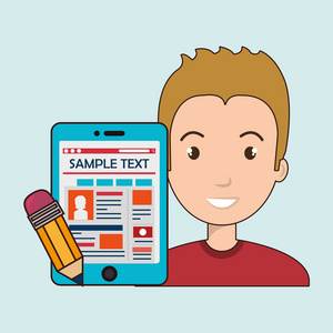 男人卡通智能手机样品测试照片