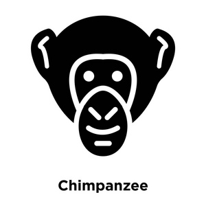 黑猩猩图标向量被孤立在白色背景上, 标志概念的黑猩猩标志在透明的背景, 充满黑色符号