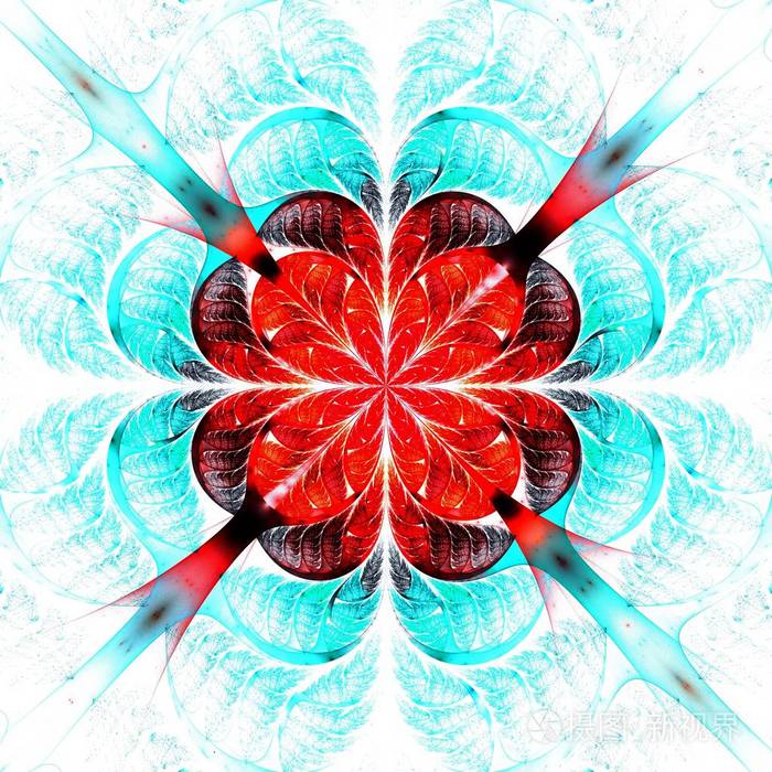 美丽的对称分形蓝色曼荼罗花或蝴蝶数码艺术品为创意平面设计计算机