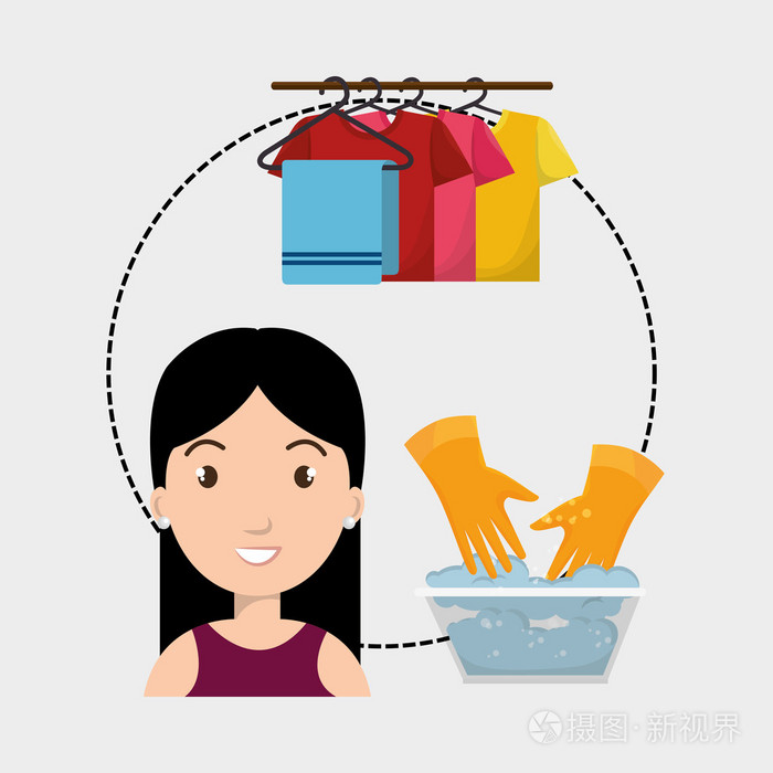 女人洗衣服挂手套