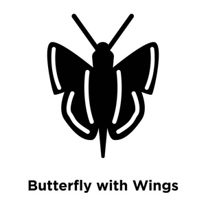 蝴蝶与翅膀图标矢量隔离在白色背景, 标志概念蝴蝶与翅膀上的标志透明背景, 实心黑色符号