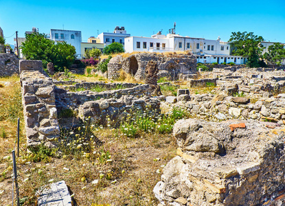 南爱琴海地区insulae 在科斯古集市的遗迹.南爱琴海地区, 希腊照片