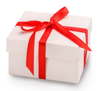 白色礼品盒红丝带与弓剪切路径