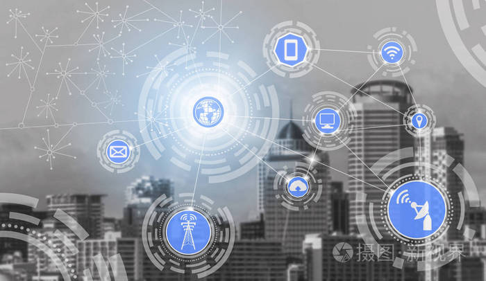 智能城市无线通信网络, 具有图形显示物联网和信息通信技术 (ict) 在