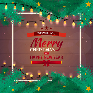 圣诞节背景枞树枝与红球。圣诞快乐，新年快乐。矢量图