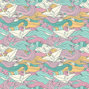 折纸鹤与抽象波无缝模式