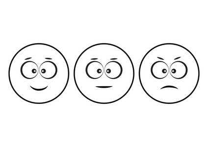 表情图释图标积极, 中性和消极, 不同的心情。有趣的人物。矢量插图