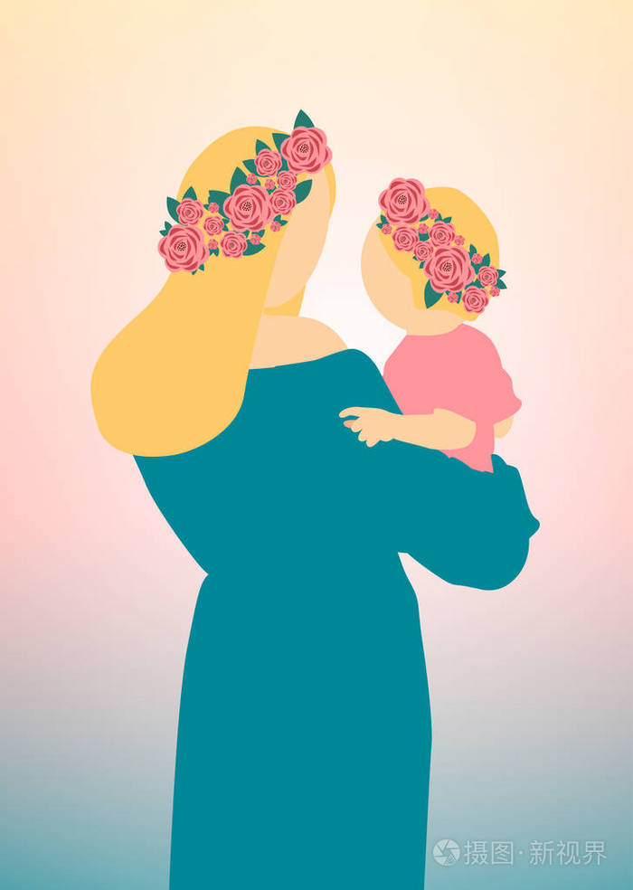 年轻的母亲抱着她的孩子在她怀里插画-正版商用图片0t0kt3-摄图新视界