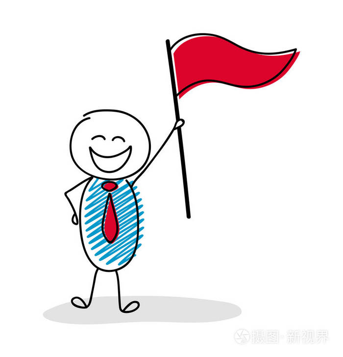 卡通人物持有旗帜-领导的概念.向量