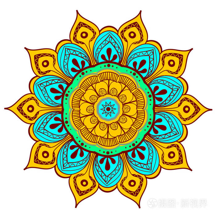 曼荼罗矢量设计元素圆形装饰品装饰五颜六色的花朵图案风格化的花卉