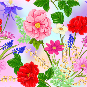 花卉无缝图案, 背景与春天的花朵