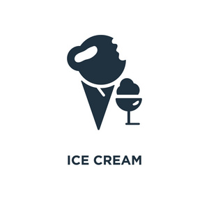 冰淇淋图标。黑色填充矢量图。冰淇淋符号白色背景。可用于网络和移动