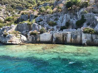 Kayakoy Kekova Simena 村, 费特希耶, 住宿沉没城市 Kekova 海湾的 Ucagiz 从海在土耳其