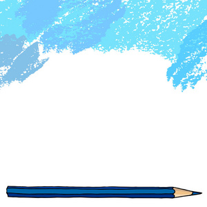 矢量蓝色任意笔触涂鸦插图空白框和铅笔。手工画的边界被隔绝在白色之上
