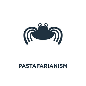 Pastafarianism 图标。黑色填充矢量图。白色背景上的 Pastafarianism 符号。可用于网络和移动