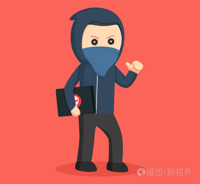 黑客携带笔记本电脑矢量插图设计