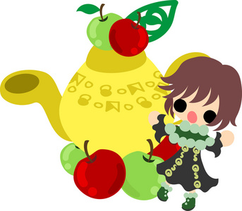 一个苹果和一个女孩的可爱的插图