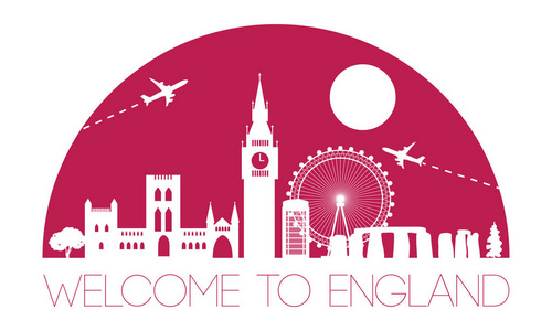 样式著名英国著名地标剪影和圆顶以粉红色颜色样式, 旅行和旅游业