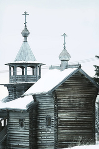 古 Kizhi 教堂的建筑, 冬季景观, 俄罗斯