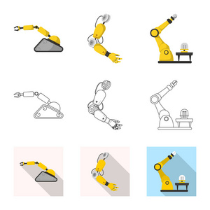 机器人和工厂符号的矢量设计。网络机器人与空间股票符号集