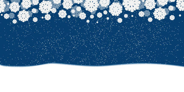 蓝色新年的圣诞背景, 雪白的雪花和冰雪的边界。降雪。圣诞设计