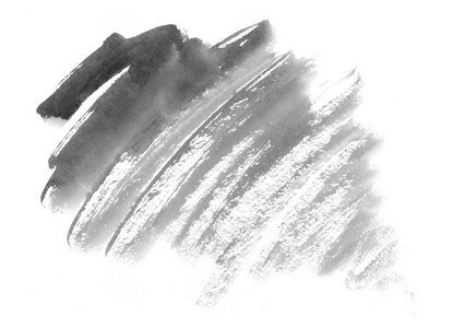 黑色和灰色水彩画笔笔画在白色上隔离