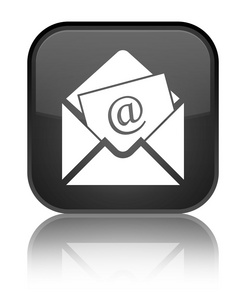 时事通讯的电子邮件图标闪亮黑色方形按钮