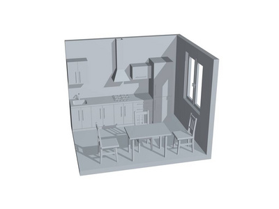 室内厨房房间。3d 渲染插图