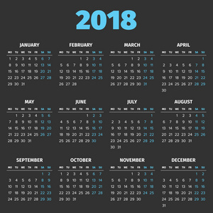 简单 2018 年日历