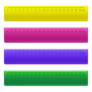 逼真细致的3d 色学校测量标尺设置。向量