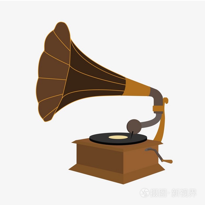 平面式矢量图.红色留声机旧的黑色复古复古古董时髦过时