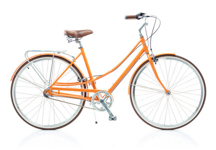时尚女装橙色自行车上白色孤立