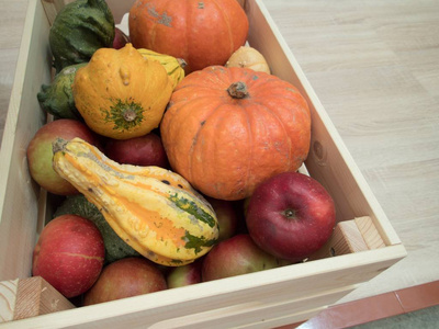 从农场里满是秋季季节性蔬菜的木箱