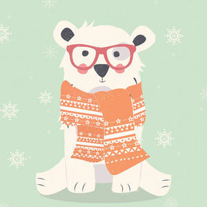 快乐圣诞明信片与时髦白色北极熊穿 s