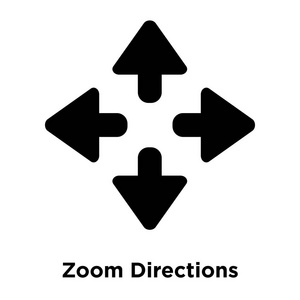 缩放方向图标矢量隔离在白色背景上, 标志概念的变焦方向标志透明背景, 实心黑色符号
