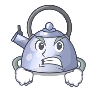 卡通热水愤怒吹口哨水壶卡通在火炉顶部照片