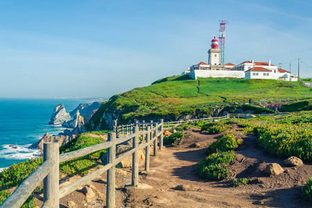 葡萄牙的卡波达。在大西洋上的灯塔和悬崖, 欧洲大陆最西风的点