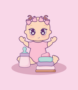 婴儿沐浴卡配有女孩和牛奶瓶
