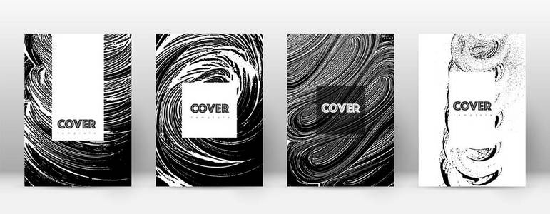 封面设计模板。时髦的小册子布局。惊险时尚的抽象封面页面。黑
